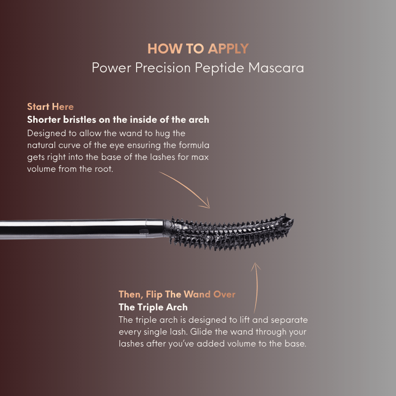 how to apply Hildun power precision peptide mascara, curved wand