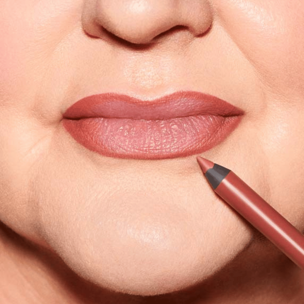 Close up of a woman model lips wearing Hildun Beauty Olivia lip liner
