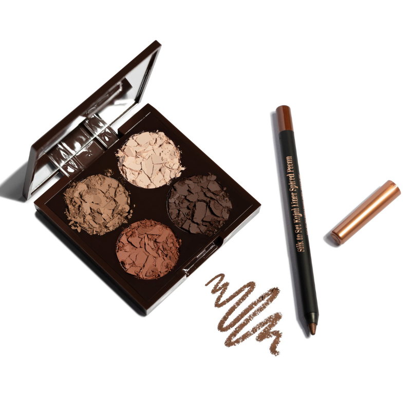 matte eyeshadow quad and spiced pecan eyeliner, eye liner, brown copper shimmer